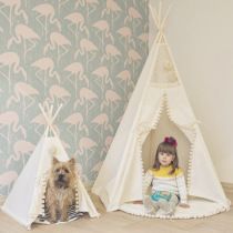 INS white fur ball lace children's tent enlarged and heightened Indian game house parent-child toy triangle tent