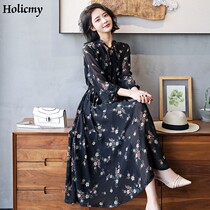 HOLICMY2022 years Spring new small sub-temperament reduction of age collection waist lightly cooked and windy and snow-spun one-piece dress
