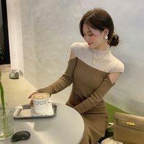 Pregnant women design sense strapless temperament long skirt 2021 autumn and winter fashion French slim knit dress tide
