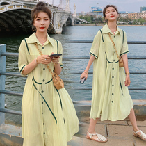 Foreign style maternity dress summer skirt 2021 summer Korean version of the long loose large swing streamer shirt dress tide