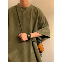 Awkai fruit green 320g heavy T-shirt men American vintage powder jacket short sleeve oversize couple seven and a half sleeves