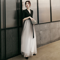 Banquet evening dress female 2021 new summer long high-end atmosphere host fairy dream starry sky gradient skirt