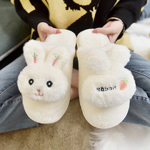 Cute rabbit half-bag head slippers female winter wear 2021 student dormitory non-slip cotton drag warm fur slippers