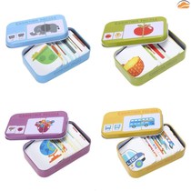 Baby Kids Cognition Puzzle Toys Toddler Iron Box Cards Match