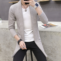 British cardigan long-sleeved jacket mens spring and autumn mid-length sweater mens windbreaker youth Korean style slim coat