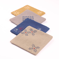 Tie-dyed hand embroidered tea ceremony coasters hand-woven pastoral simple double-layer cotton hemp insulation pad absorbent square tea tray