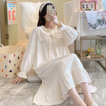 Summer night dress female spring and autumn pure cotton long-sleeved loose cute princess style net red pajama skirt can be worn outside home clothes