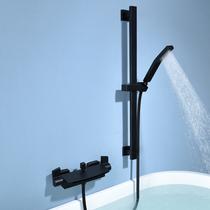 All copper waterfall bathtub faucet mixing valve hot and cold shower surface double black bathroom wall faucet