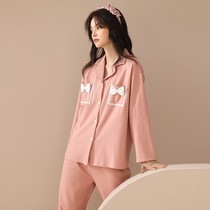 Spring and Autumn new womens cotton long sleeve pajamas lapels casual loose can be worn outside student home clothes autumn