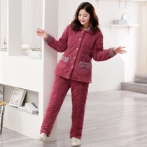 Coral velvet pajamas womens autumn and winter thickened middle-aged mother cotton plus velvet middle-aged flannel home suit