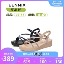  Custom small size 33 large size 41 fat and thin feet]Tian Meiyi 2021 summer one-word womens sandals 6Z945BL1C