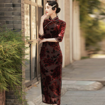 2021 new cheongsam sleeve exquisite high-end atmosphere elegant temperament skirt seven-point sleeve old Shanghai improved mother