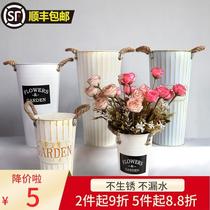 Retro tin flower barrel Nordic wind flower Bucket Dry flower barrel Packaged 1892 Tin Flower Bucket Dry Flowers barrel Packaged