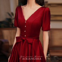 Toast to the bride Spring and autumn wedding 2022 new small sub-engagement design sensational dress French style V neckline