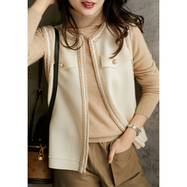 Xiaohan Pavilion Light luxury heavy industry gold silk trim small fragrance Pure wool sleeveless knitted coat ZZQ360905AG