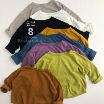 Soft glutinous bamboo cotton ~ loose shoulder childrens cotton T-shirt long sleeve men and women bottomed foreign vest Chao Sen