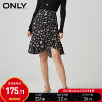 ONLY2021 autumn and winter New Fashion foreign style floral print pleated irregular skirt women) 121116019