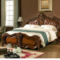 European-style leather bed 1 8 meters solid wood storage wedding bed Luxury American leather art bed Double bed soft bed Special carved