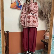 Autumn suit female students Korean version of loose Japanese sweet love knitted sweater casual wide leg pants two-piece set