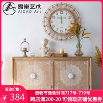 American solid wood entrance cabinet Retro dining side cabinet Old storage locker Home decoration storage carved foyer cabinet