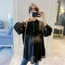 Pregnant women chiffon shirt 2021 autumn new fashion long-sleeved top Korean version loose foreign style spicy mom thin outfit