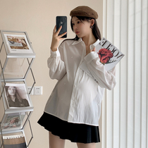 2021 autumn new maternity dress Korean version of loose top simple temperament wild fashion double-breasted Shirt
