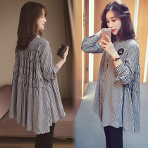 Pregnant womens shirt summer long sleeve suit shirt spring and autumn plaid loose professional fashion pregnant women Autumn