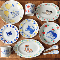 good Meow one thing original hand-painted homemade tableware bone porcelain cute ugly cute cat plate underglaze color