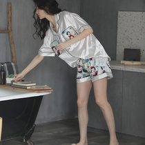 Tiange Liangpin Korean princess printed silk pajamas womens summer new light luxury ice silk cute home dress set