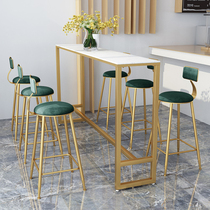 Nordic marble bar table Simple household balcony Wrought iron high-legged table and chair combination against the wall Long table Milk tea shop