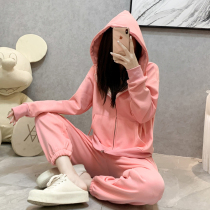 Pink Fried Street Wear Suit Women's Fall Winter Plus Cashmere Thickened Loose Leisure Fashion Sportswear Skinny Two-Piece Tide