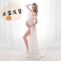Pregnant woman photographed to write real dress sexy open-shoulder towed snowspun long dress photographic dress gown