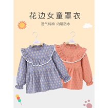 Down jacket childrens anti-dirty coat wear autumn and winter foreign girl princess apron pocket waterproof eating back wear