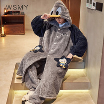 Mens nightgown autumn and winter padded velvet flannel long coral velvet winter mens pajamas home suit