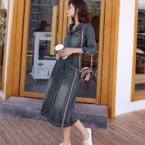sandro sfpro vintage denim dress female 2021 new autumn waist temperament thin long