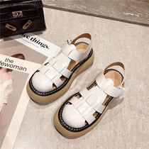 I break Harajuku style JK fashion Baotou cool XIE~Leather leisure XIE slotted buckle with thick bottom XIE
