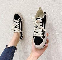 WUXIE basic leather canvas shoes ins Net red casual shoes low-top flat shoes
