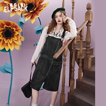 Goblin pocket black denim strappy skirt womens fall 2022 new loose slim mid-length casual dress