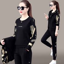 Spring and autumn vest three-piece female 2021 new long sleeve sweater loose size hooded casual sportswear set