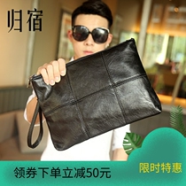 Men Business Casual Envelopes Bag Han Version Trendy Street Plaid Handbags Soft Leather Splash Water Single Shoulder Diagonal Satchel Bag
