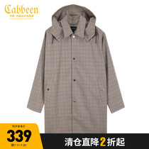 Cabin mens retro plaid trench coat hooded loose long butterfly embroidery plaid jacket trend simple H