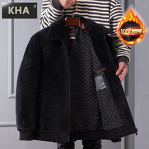 Middle-aged men's wool chenille father winter woolen coat middle-aged and old-aged plus velvet cotton jacket short padded cotton jacket