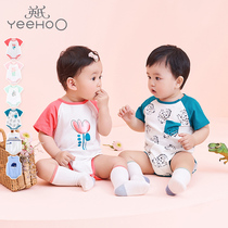 (Live Exclusive) Inns baby clothes one-piece clothes printed short sleeves Harvest male and female baby climbing to the summer new