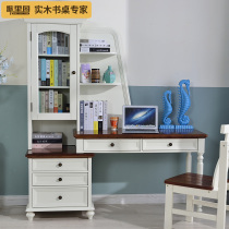 Mediterranean all solid wood desk bookcase combination bookshelf one American study office childrens computer desk retractable