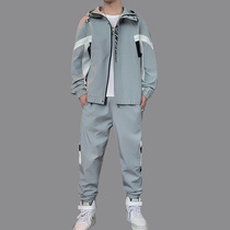 Functional hooded sweater mens spring and autumn casual sports suit cardigan Korean version of the trend clothes Mens set of two pieces