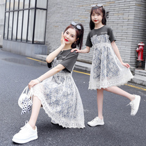 Not the same pro-zie 2022 new ChaoXia dress foreign air lace collages to receive waist leave Two mother-daughter dress dress