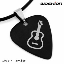  Titanium steel metal guitar pick necklace Personality folk guitar Ukulele cute little guitar