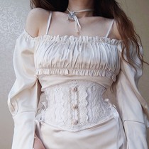 Annzley summer white short girdle outer wear with decorative waist seal double steel bone Lolita ultra-short girdle belt