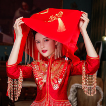 Red hijab wedding Chinese style Xiuhe satin cloth red Bride wedding embroidery headscarf new Chinese red yarn