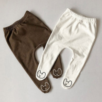 ins Han version spring and autumn clothes baby pure cotton plus suede pants socks autumnen bag footed underpants male and female baby long pants